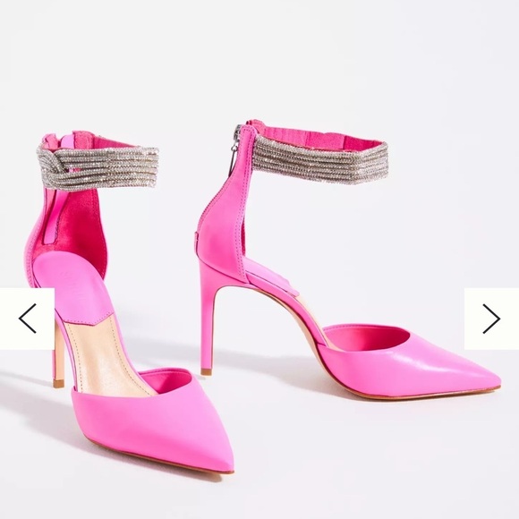 Shoes - SCHUTZ Linara Neon Pink Leather Crystal Heels 5.5